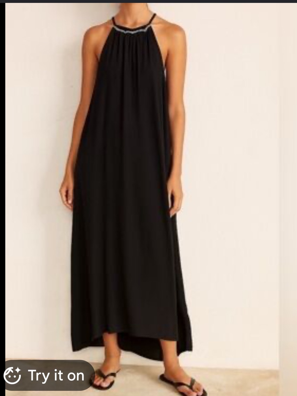 Madewell Cotton Boho Black White Halter Small High Low Back Keyhole Maxi Dress L - Picture 2 of 10